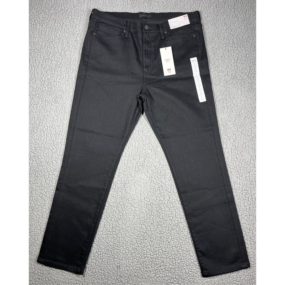 UNIQLO Jeans Womens 32 Black High Rise Cigarette Skinny Fit Stretch Denim Pants
